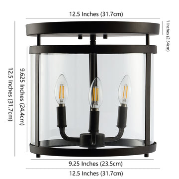 Ciel Simple Farmhouse 12.5" Metal/Glass Rustic Vintage LED Flush Mount - JONATHAN Y